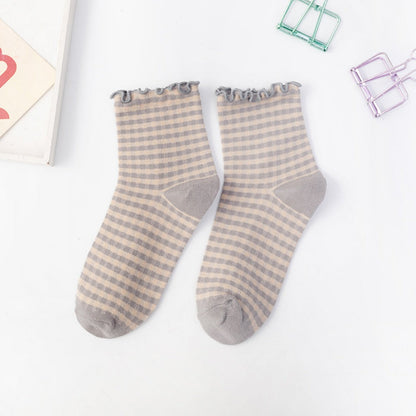 Rufia - Colorful Check Pattern Lace Socks