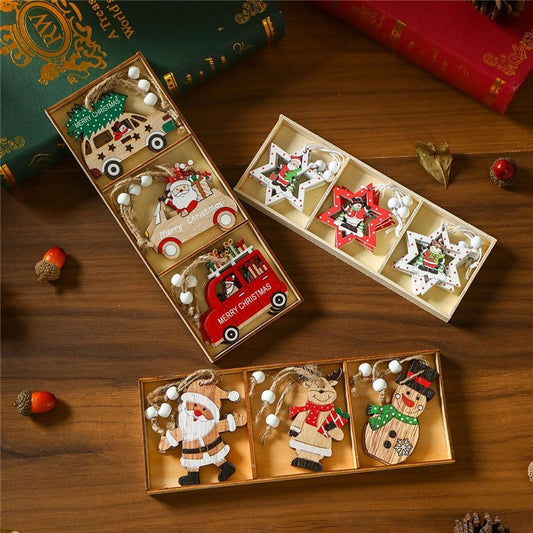Cartoon Wooden Painted Pendant In Box