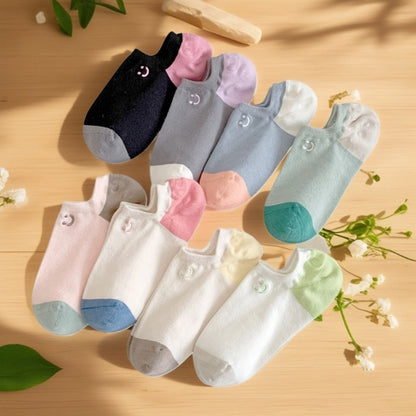 Rufia - Summer Color-Block Embroidered Smiley Ankle Socks