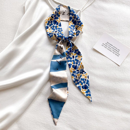 Elegant Floral Long Silk Hair Scarf