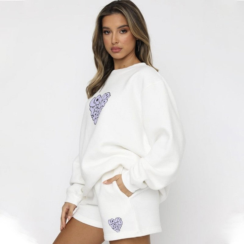 Casual Loose Round Neck Shorts Suit