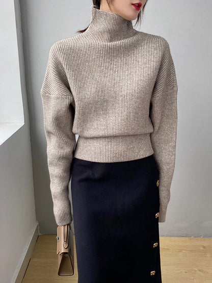 Casual Loose 6 Colors High-Neck Batwing Sleeves Sweater Top