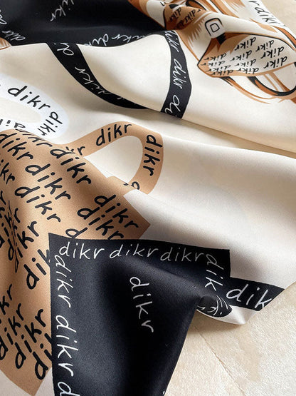 Vintage Letter Printed Square Shawl Scarf