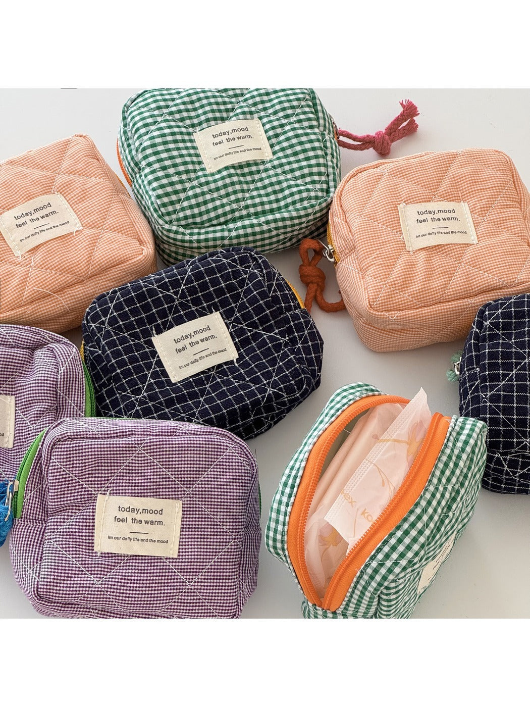 Cosbai - Plaid Color Block Portable Coin Pouch