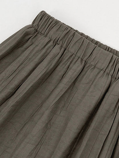 High Waisted Loose Elasticity Pleated Pockets Solid Color Pants