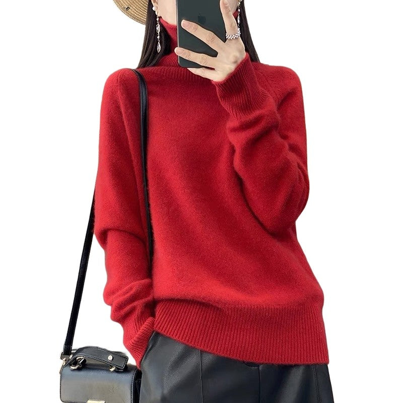 Solid Color High Neck Sweater