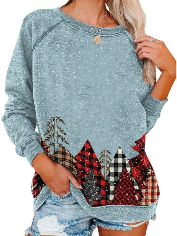 Women'S Christmas Snowy Woods Print Long Sleeve Sweatshirt