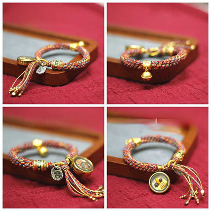 Tibetan Zajilam Small Tangka Bracelet With Regong Hand-Painted Tibetan Style Handwoven Gawu