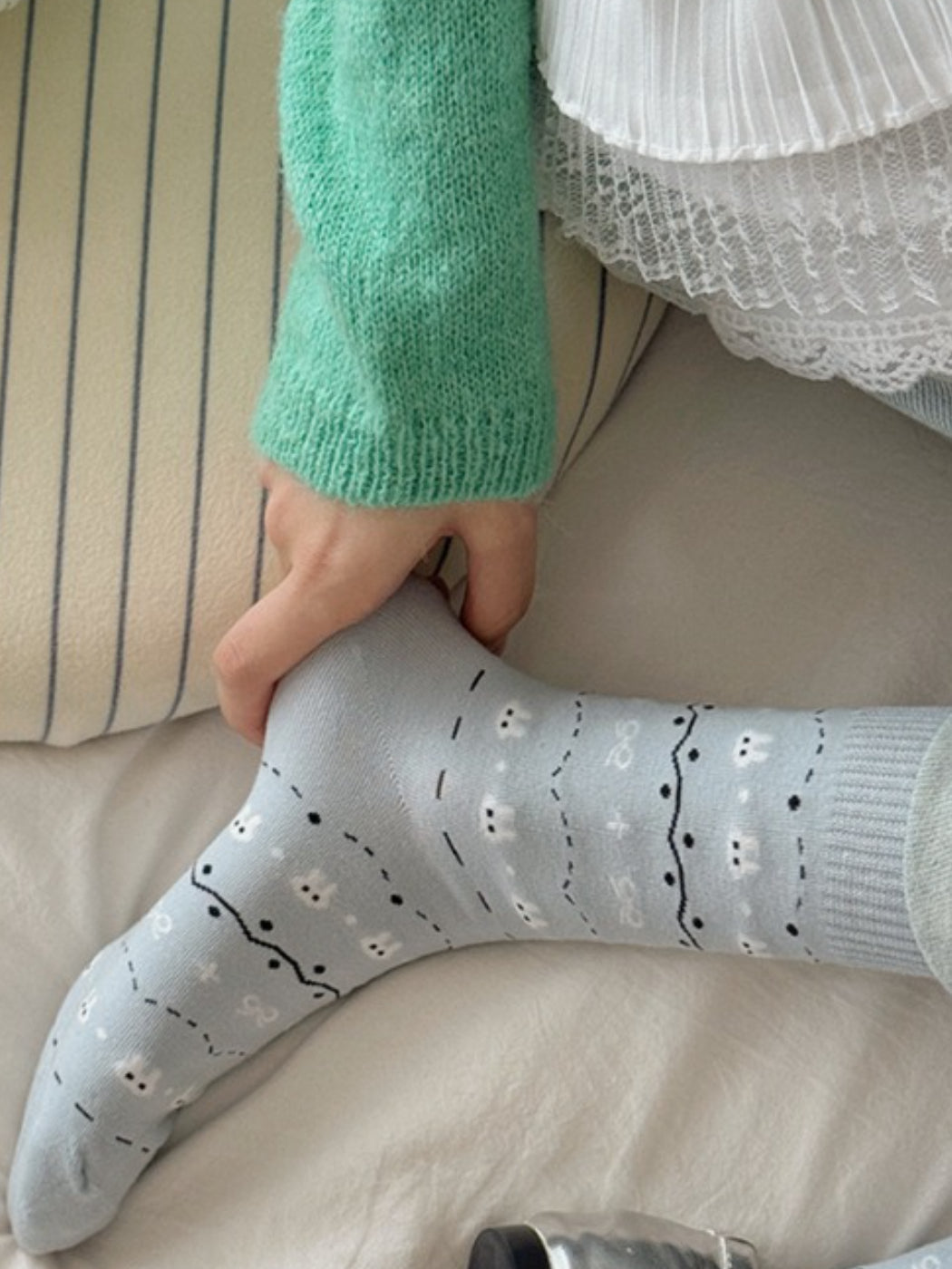 Rufia - Retro Mid-calf Socks with Hearts and Animal Prints