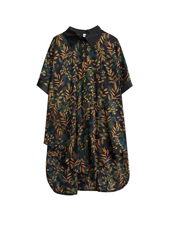 Loose Short Sleeves Printed Lapel Two Pieces Set