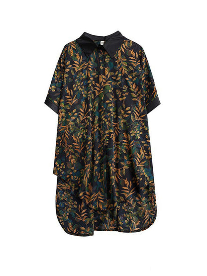 Loose Short Sleeves Printed Lapel Two Pieces Set