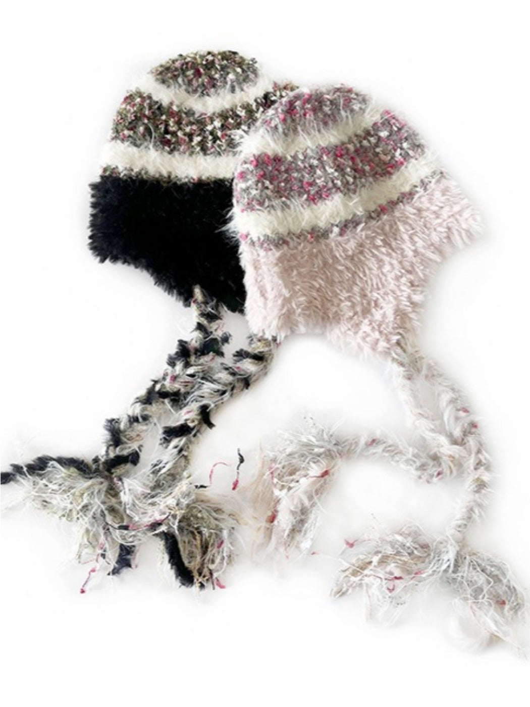 Haila - Minimalist Color-Block Knitted Beanie with Tassel Braids