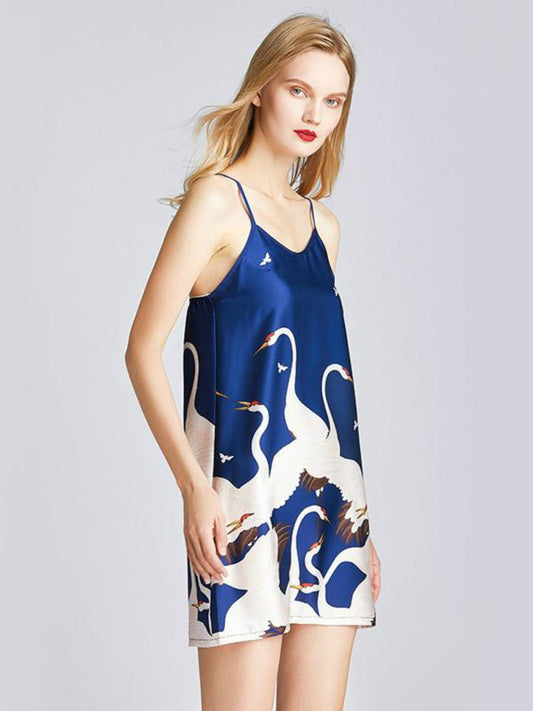 Ice Silk Pajamas Xia Xianhe Silk Small Sexy Charm Sling Skirt Nightdress Women'S Skirt Print Home Clothes