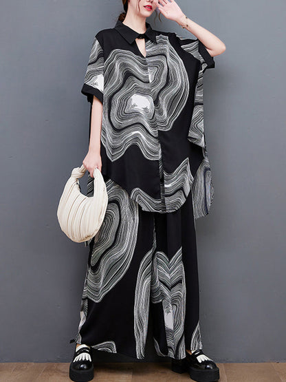 Original Half Sleeves Printed T-Shirt Top&Elasticity Pants Two Pieces Set