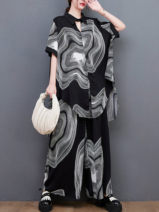 Original Half Sleeves Printed T-Shirt Top&Elasticity Pants Two Pieces Set