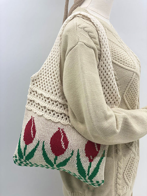 Floral Hollow Bags Woven Handbag
