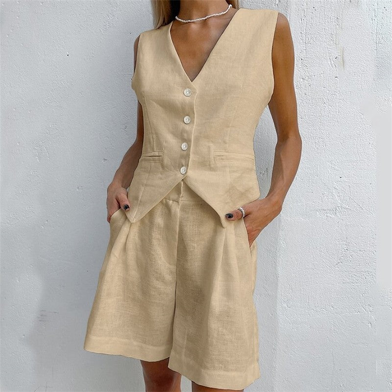 Solid Color Suit Vest Shorts Two-Piece Set