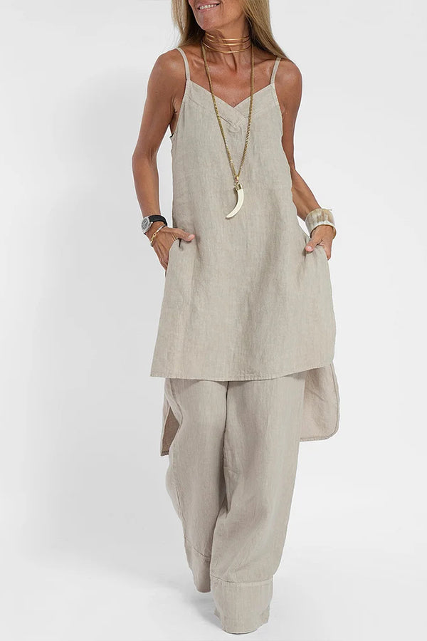 Women Casual Linen Strappy Two Set Suits