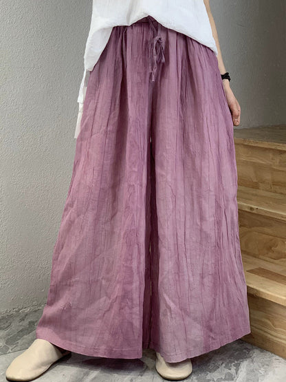 Loose Wide Leg Drawstring Elasticity Pleated Solid Color Pants Trousers