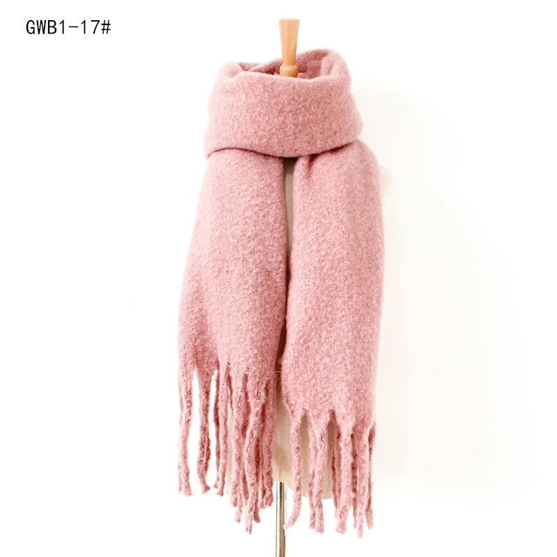 Winter Tassel Thickened Solid Color Scarf Shawl