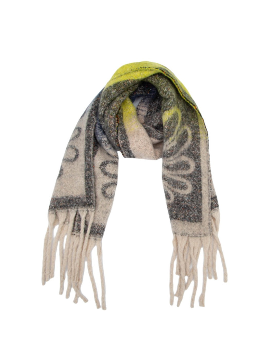 Scarvii - Tassel Scarf with Big Flower Jacquard Scarf