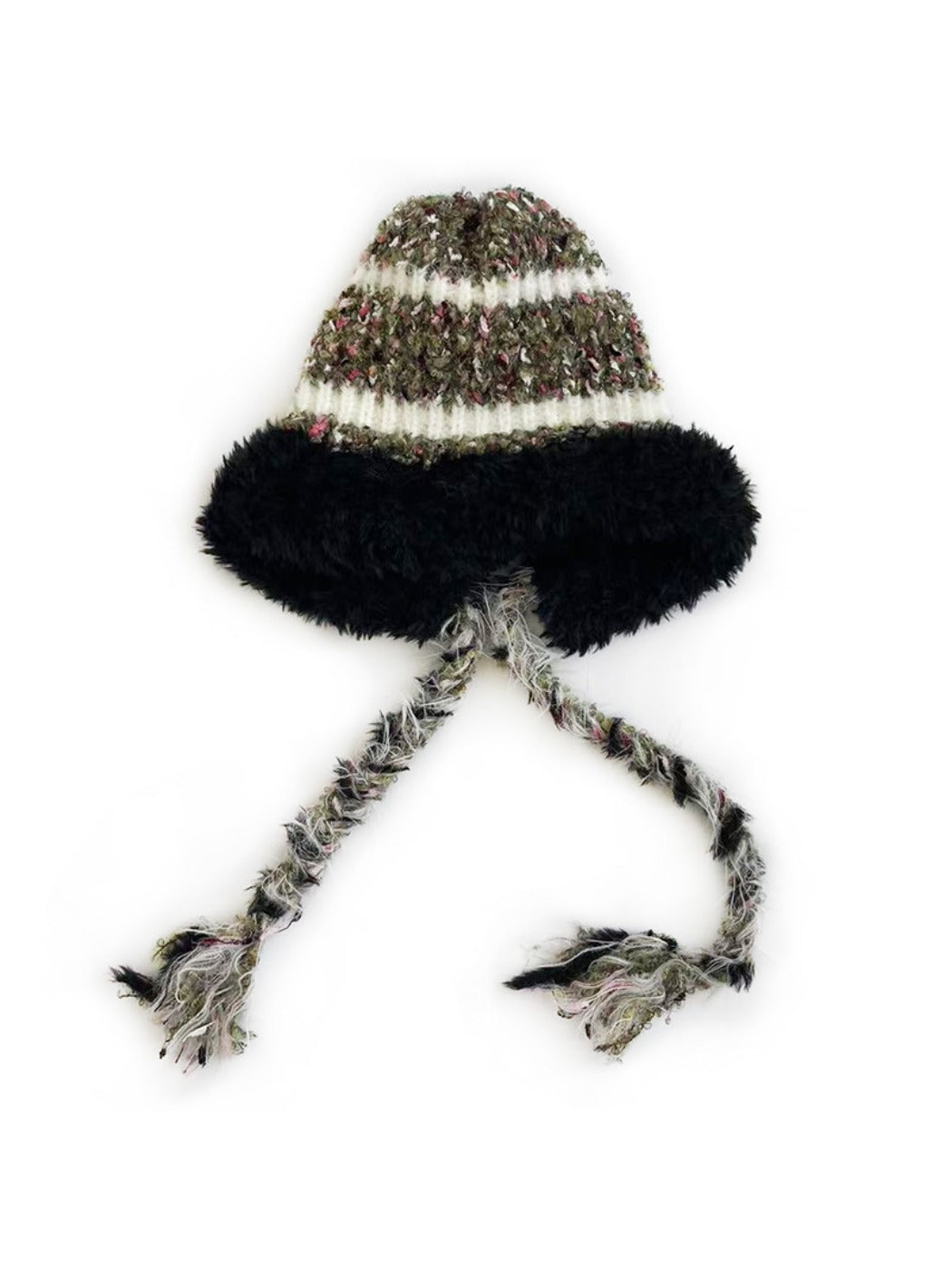 Haila - Striped Knitted Beanie with Braids