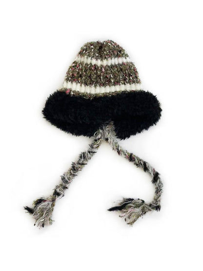 Haila - Striped Knitted Beanie with Braids