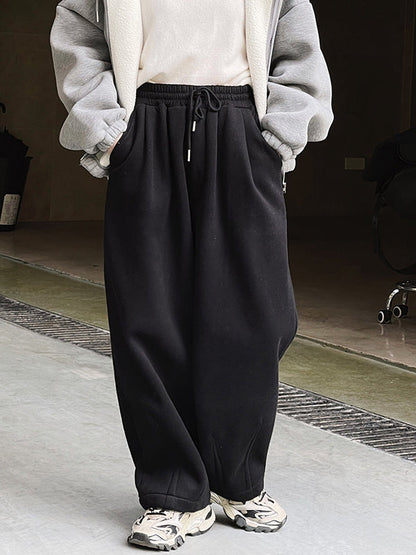 Casual Loose Wide Leg Drawstring Solid Color Pants