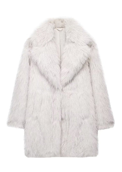 Three Quarter Faux Fur Coat White Luxury