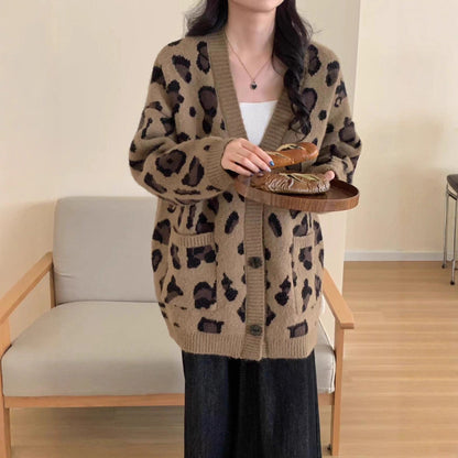 Women's Alpaca Knit Cardigan Loose Fit Winter Sweater