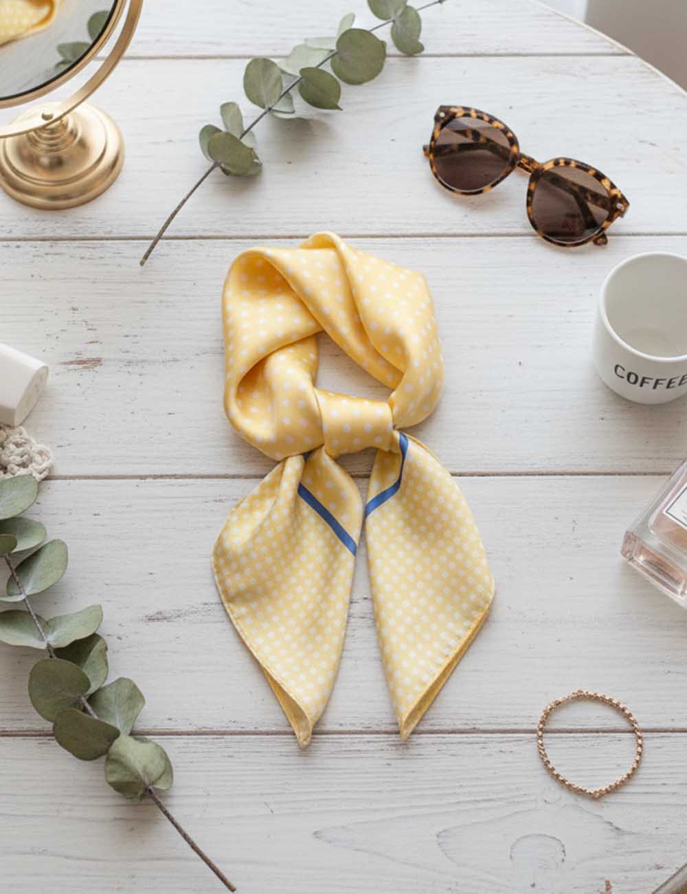 Simple Polka Dot Square Silk Scarf