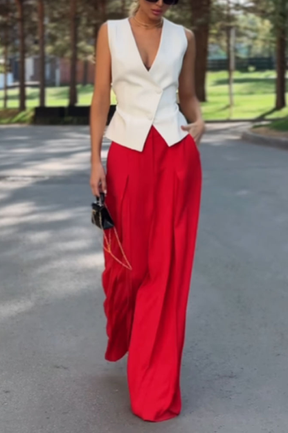 Fashion Elegant Vest \u0026 Wide Leg Pants Two-Piece Set