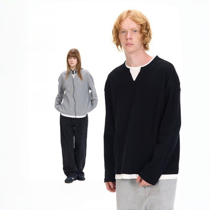 Solid Color Cotton Long Sleeve Two Piece T Shirt