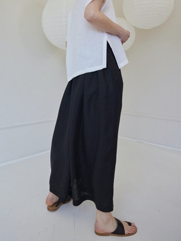 High Waisted Loose Pleated Pockets Solid Color Casual Pants Bottoms