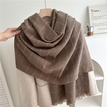 Plaid Fringe Warm Scarf