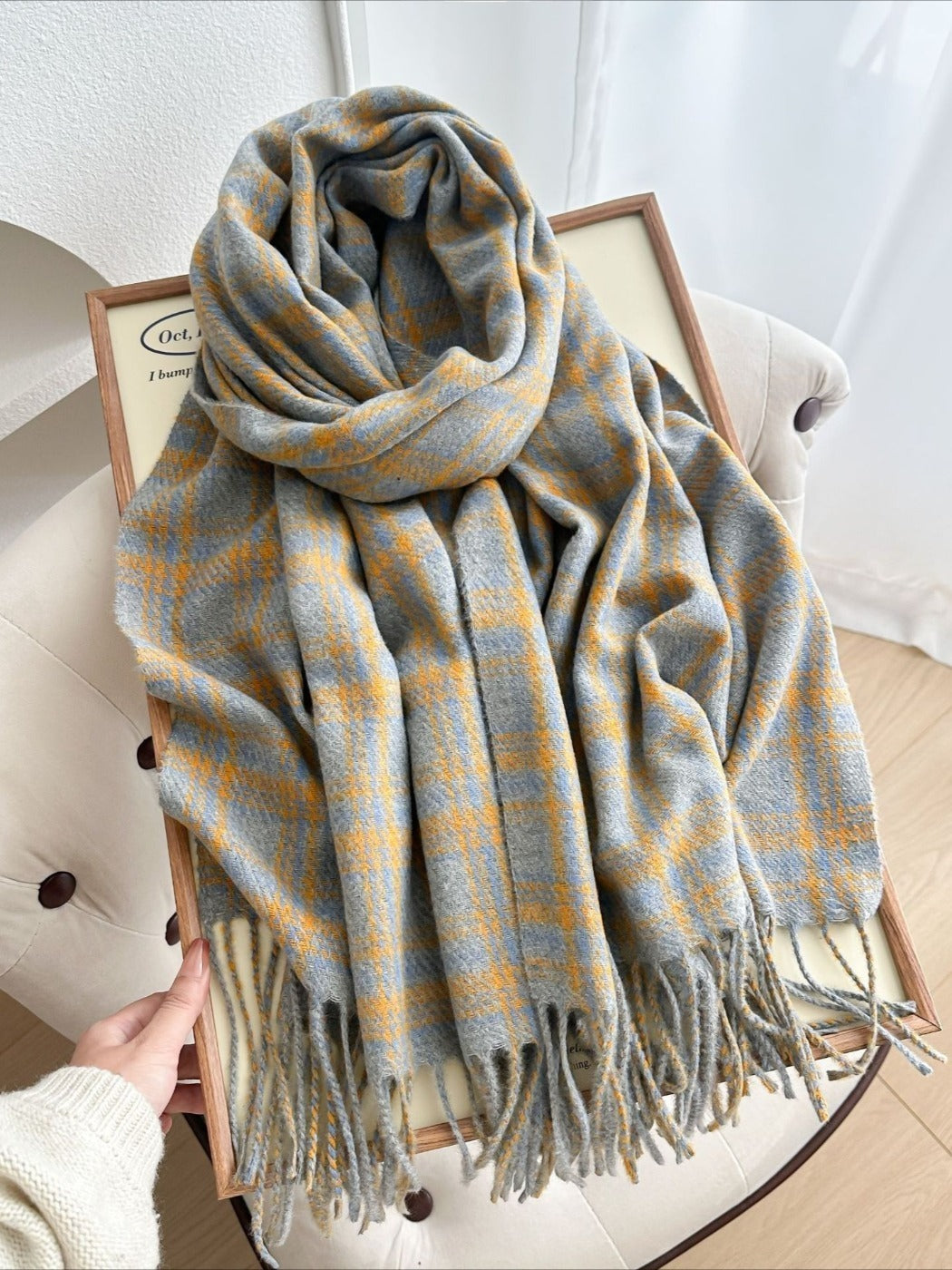 Scarvii - Thick Plaid Scarf Featuring Tassel