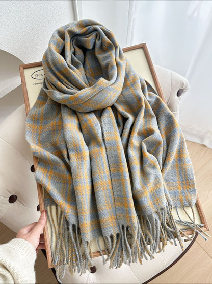 Scarvii - Thick Plaid Scarf Featuring Tassel
