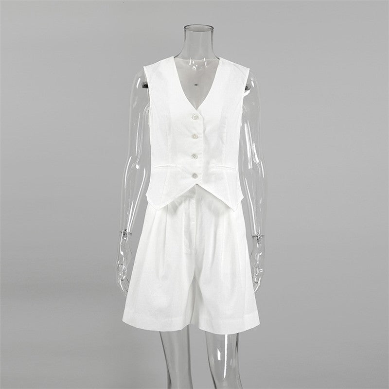 Solid Color Suit Vest Shorts Two-Piece Set