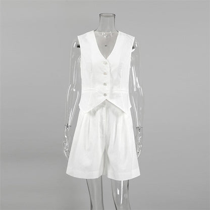Solid Color Suit Vest Shorts Two-Piece Set