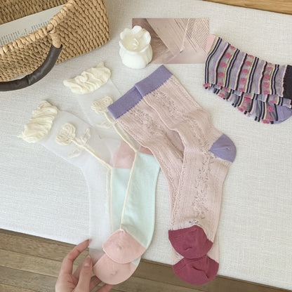 Rufia - Sweet Floral Mid-calf Socks for Women