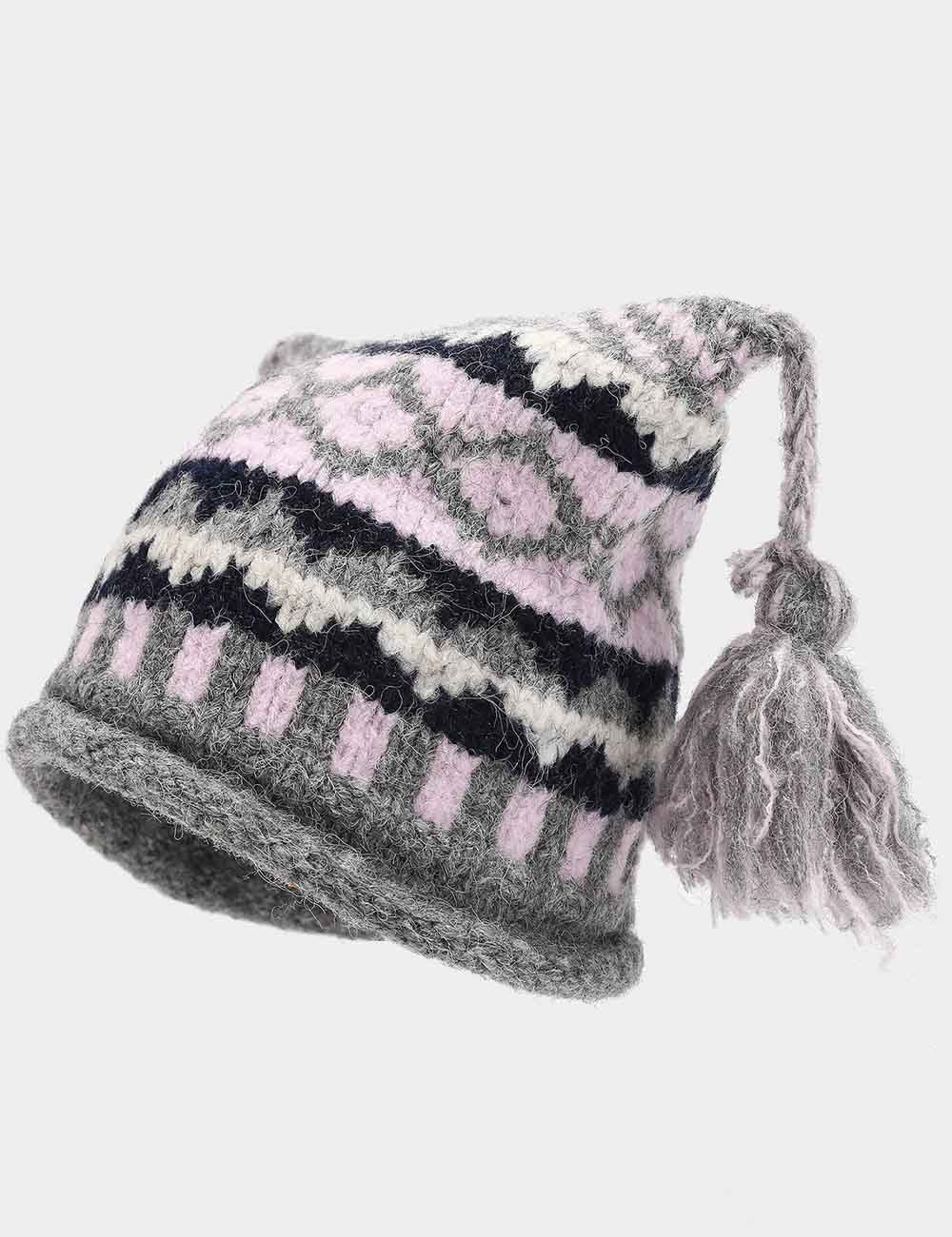 Boho Colorful Braided Tassel Knit Beanie Hat