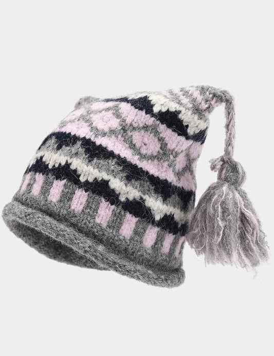 Boho Colorful Braided Tassel Knit Beanie Hat