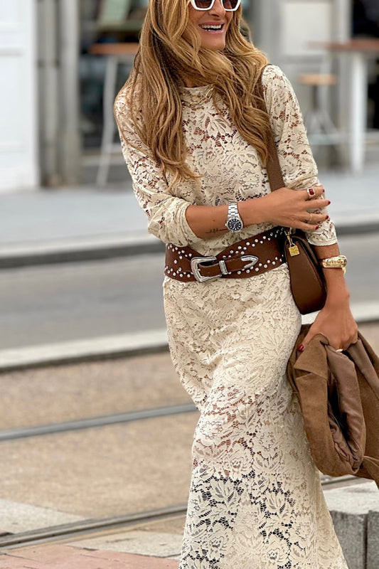 Beige Crochet Flowers Two-Piece Set