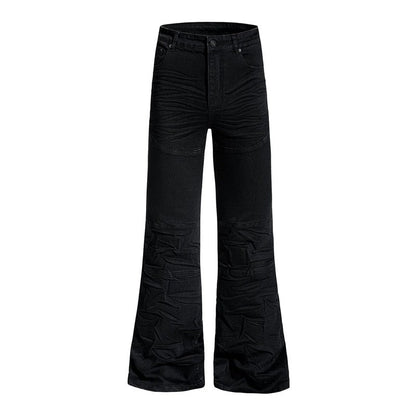Wrinkled Flared Jeans Long Pants