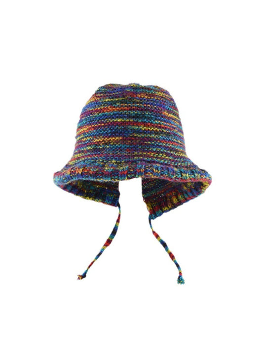 Haila - Rainbow Striped Knitted Beanie with Earflaps