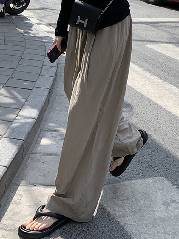 Loose Wide Leg Drawstring Solid Color Casual Pants Bottoms