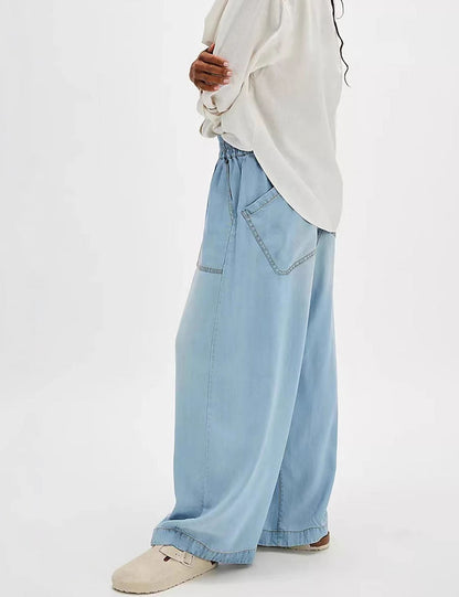Fashion Baggy Mid Waist Straight Leg Denim Pants