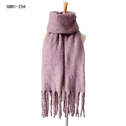 Winter Tassel Thickened Solid Color Scarf Shawl