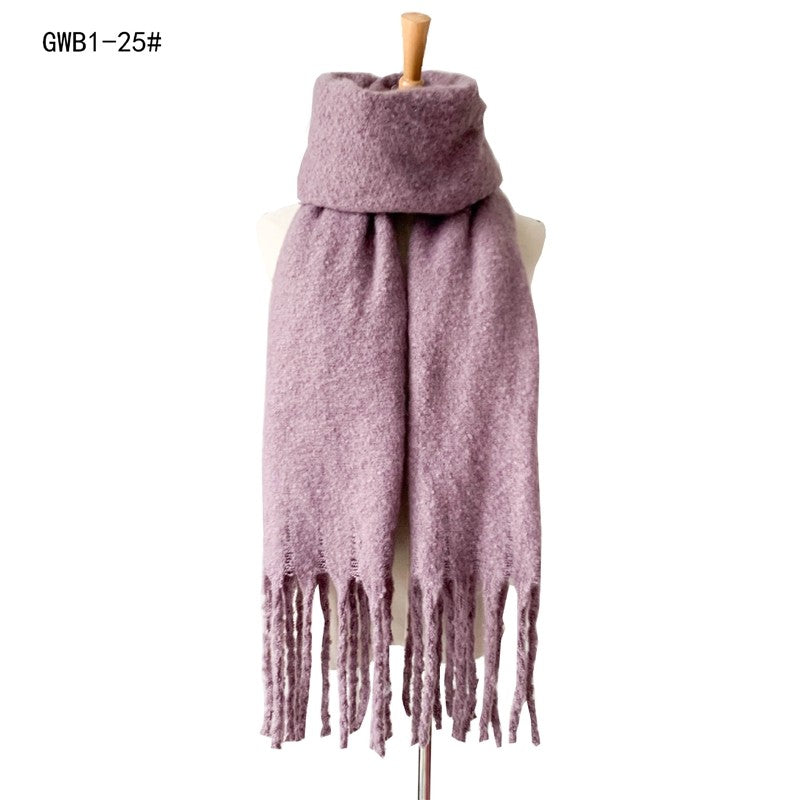 Winter Tassel Thickened Solid Color Scarf Shawl
