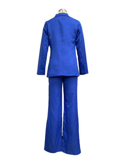 Long Sleeves Wrap Solid Color Deep V-Neck Cardigan&Pants Suits